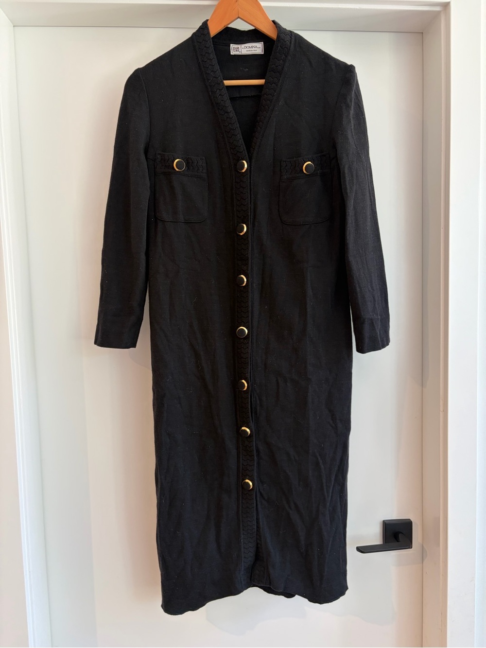 Vintage Made in Italy 70% Wool Blend Long Black  Women’s Cardigan Dress S/M